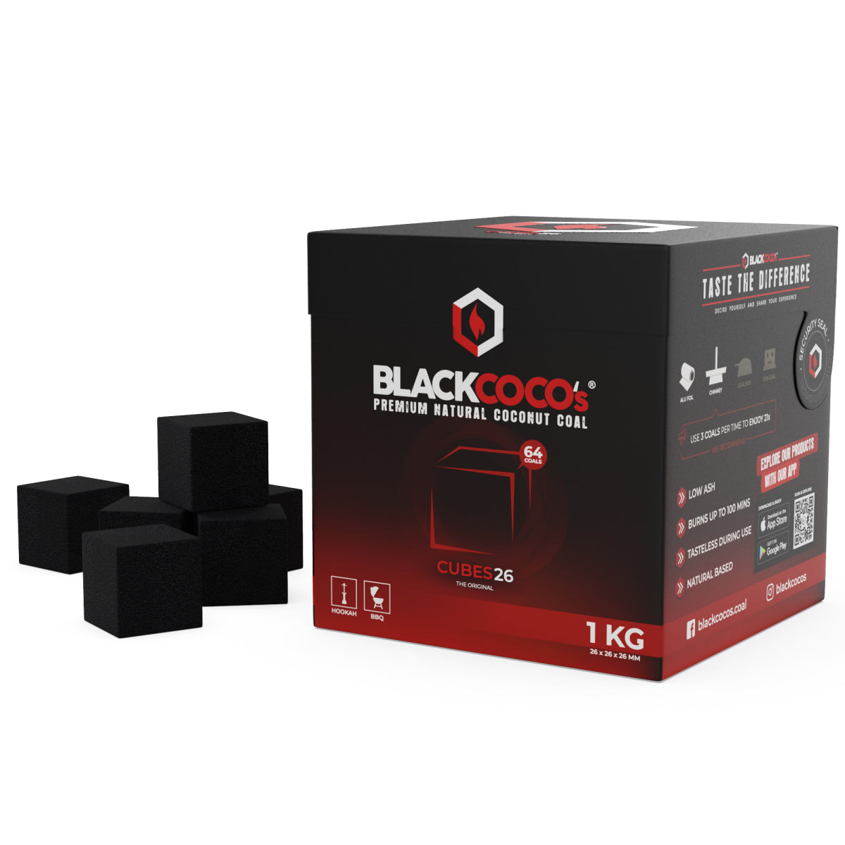 BlackCoco's CUBES26 Coconut Charcoal 26mm 1Kg - The Shisha Shop