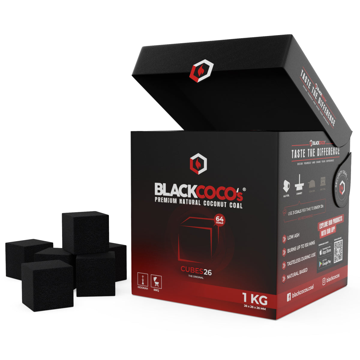 BlackCoco's CUBES26 Coconut Charcoal 26mm 1Kg - The Shisha Shop