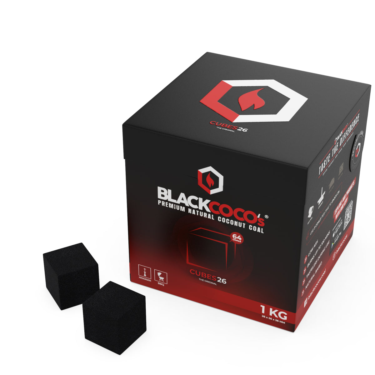 BlackCoco's CUBES26 Coconut Charcoal 26mm 1Kg - The Shisha Shop