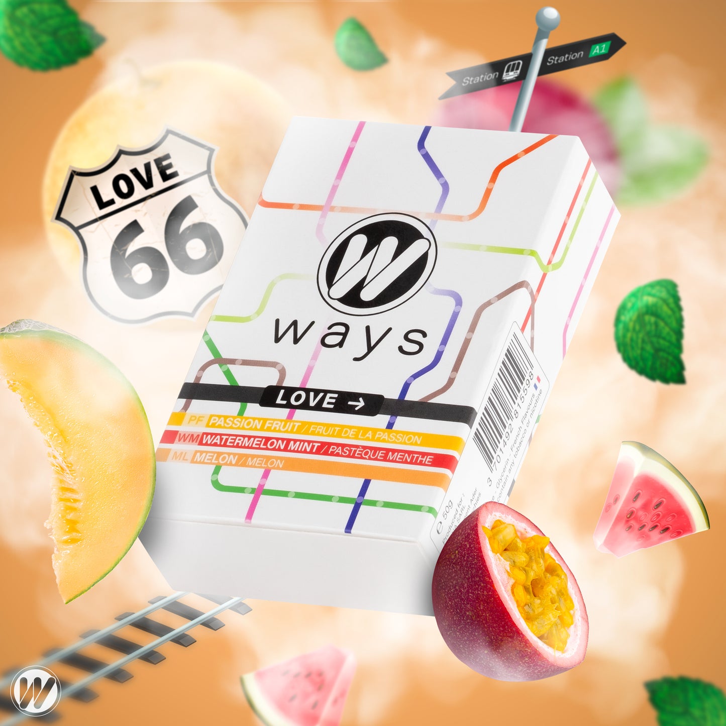 Ways Love 66 Shisha Flavour Passionfruit, watermelon and melon Tobacco Free 50g