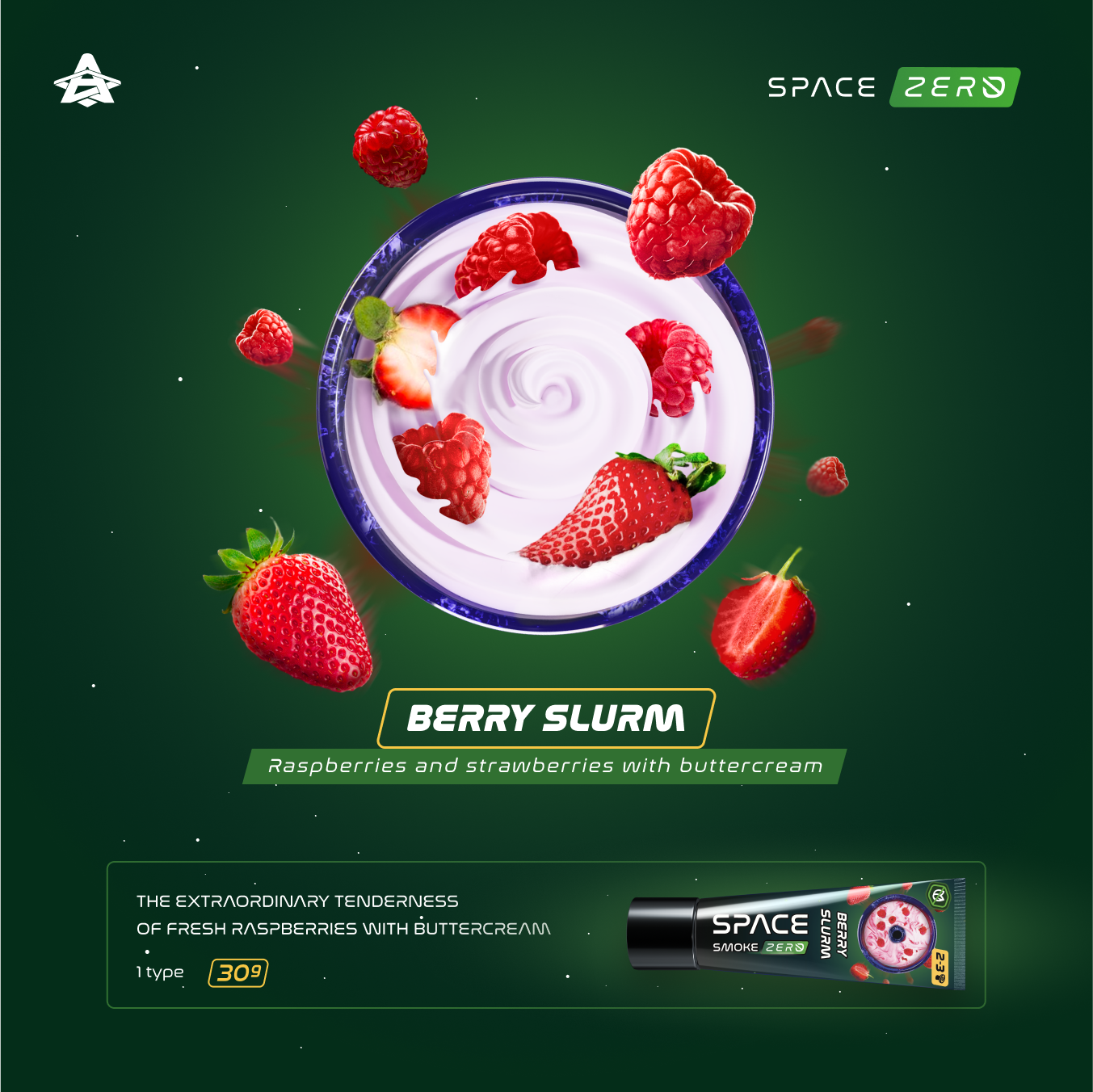 Space Smoke ZERO Berry Slurm (Raspberry, Strawberry with Buttercream) Nicotine Free Hookah Paste 30g