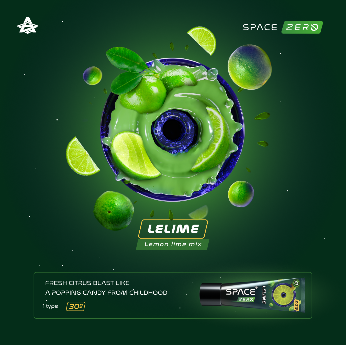 Space Smoke ZERO LeLime (Lemon Lime Mix) Nicotine Free Hookah Paste 30g - The Shisha Shop