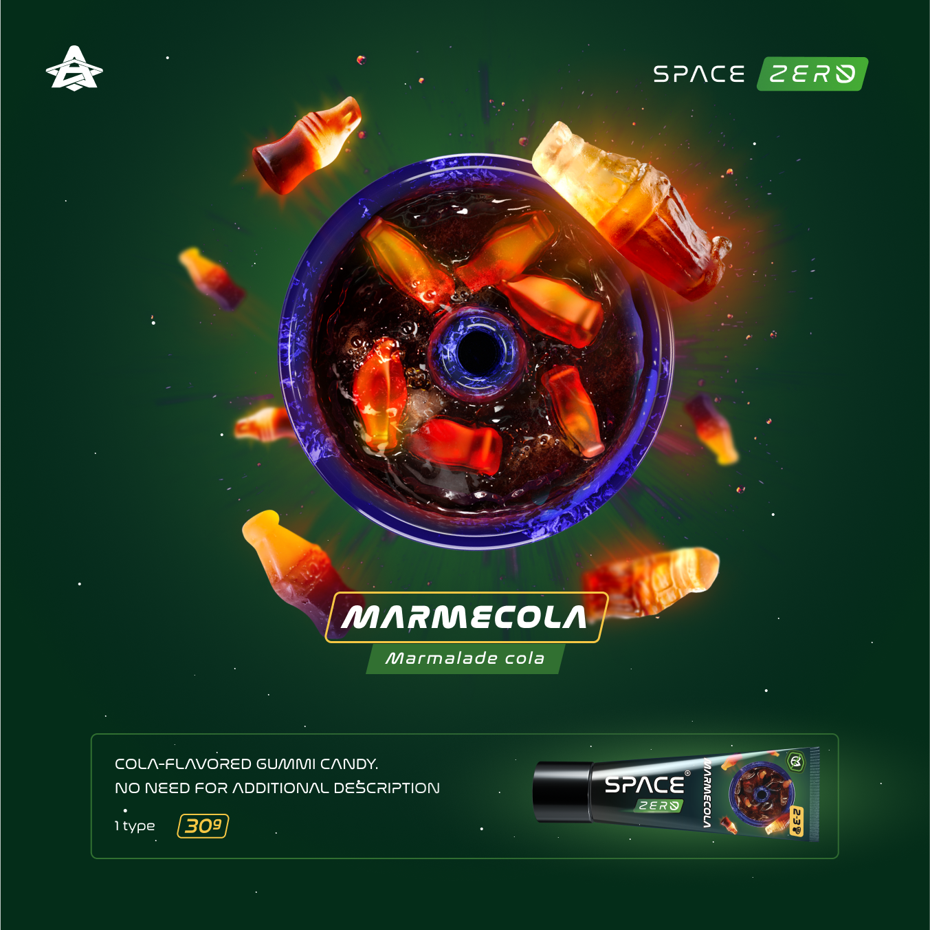 Space Smoke ZERO MarmeCola (Cola Flavoured Gummi Bottle) Nicotine Free Hookah Paste 30g