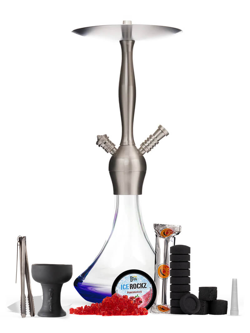 Alux Captain Shiny Blue Complete Shisha Pipe Package