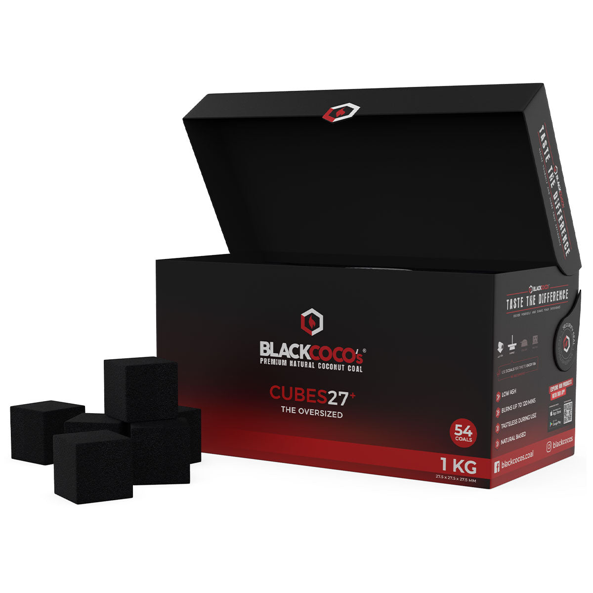 Black Cocos 27+ Coconut Charcoal 27.5mm 1Kg 54 pieces - The Shisha Shop