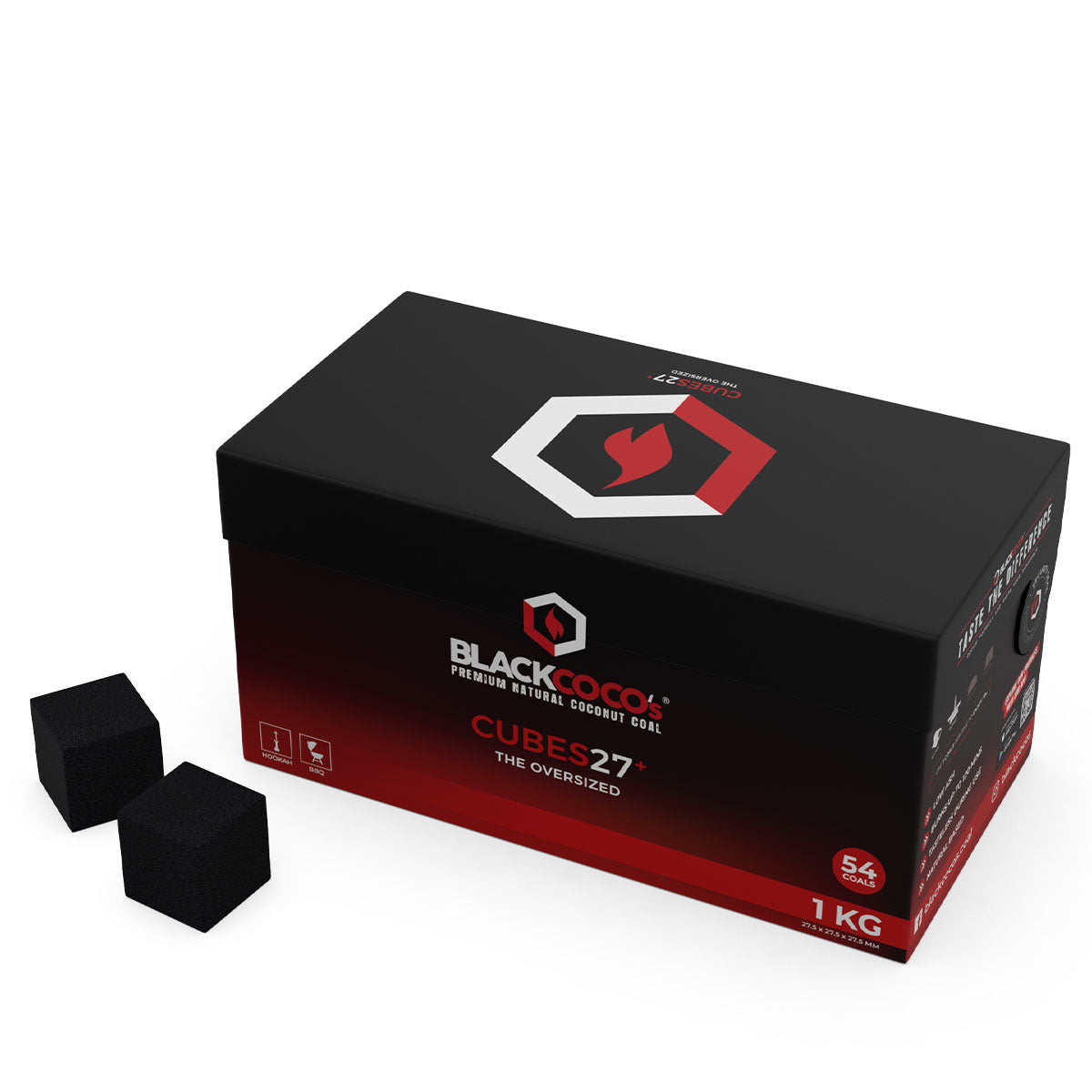 Black Cocos 27+ Coconut Charcoal 27.5mm 1Kg 54 pieces - The Shisha Shop
