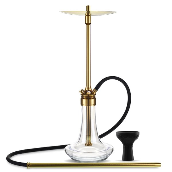 MS Magma Titan Gold shisha pipe with clear glass base