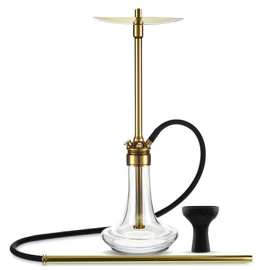 MS Magma Titan Gold shisha pipe with clear glass base