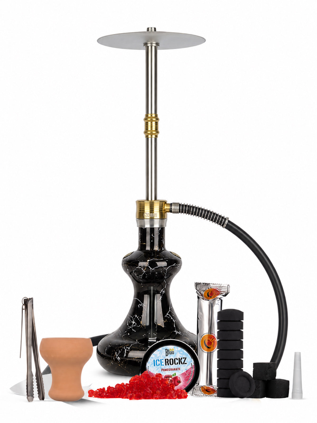 Oduman Hybrid V3 Pro Black complete shisha pipe package with accessories