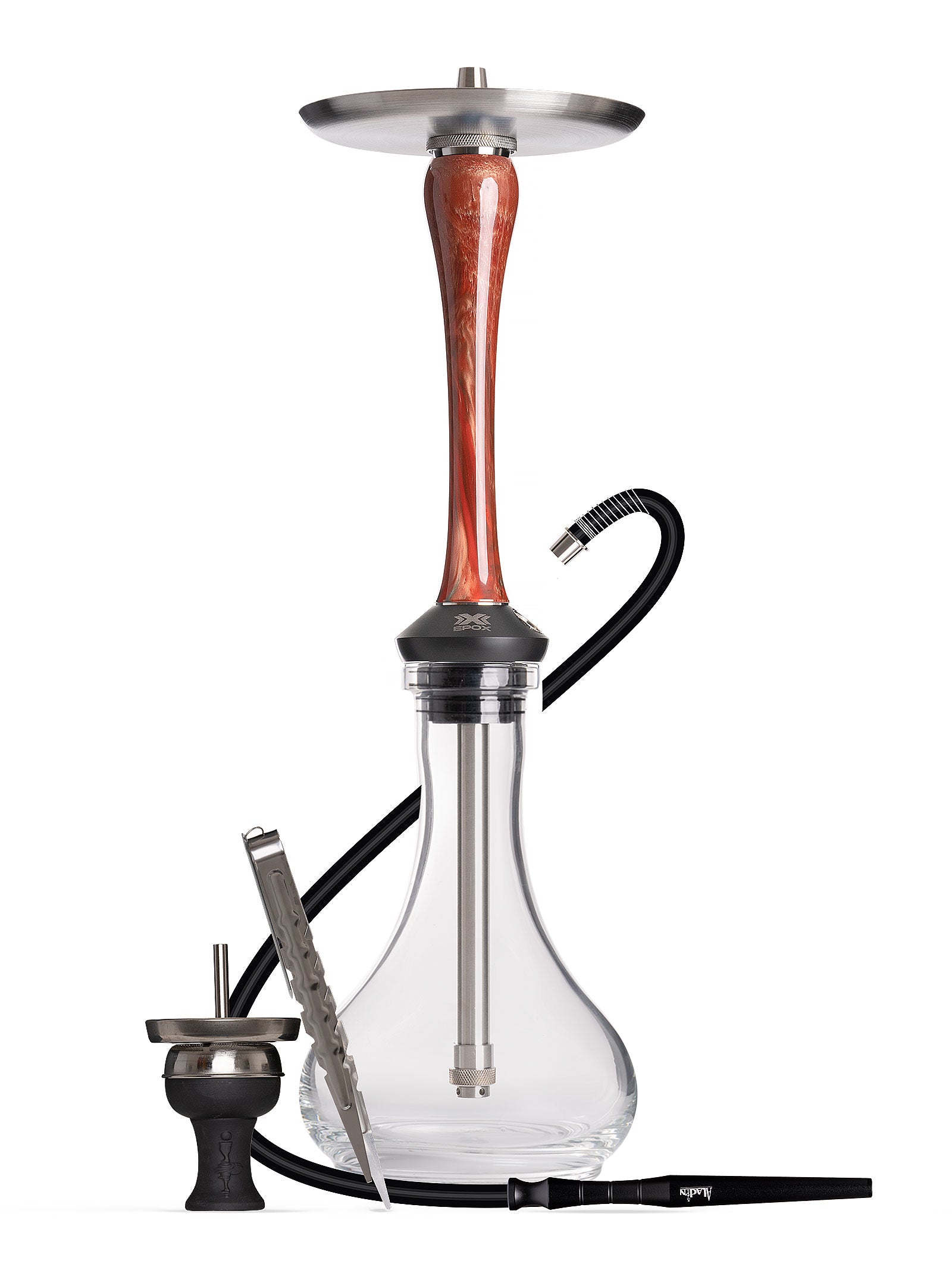 Aladin EPOX 565 Red Magma Clear Shisha Pipe 56cm - The Shisha Shop