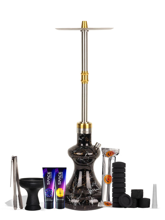 Oduman Hybrid V2 Complete Shisha Pipe Package with Space Smoke - Black Marble - The Shisha Shop
