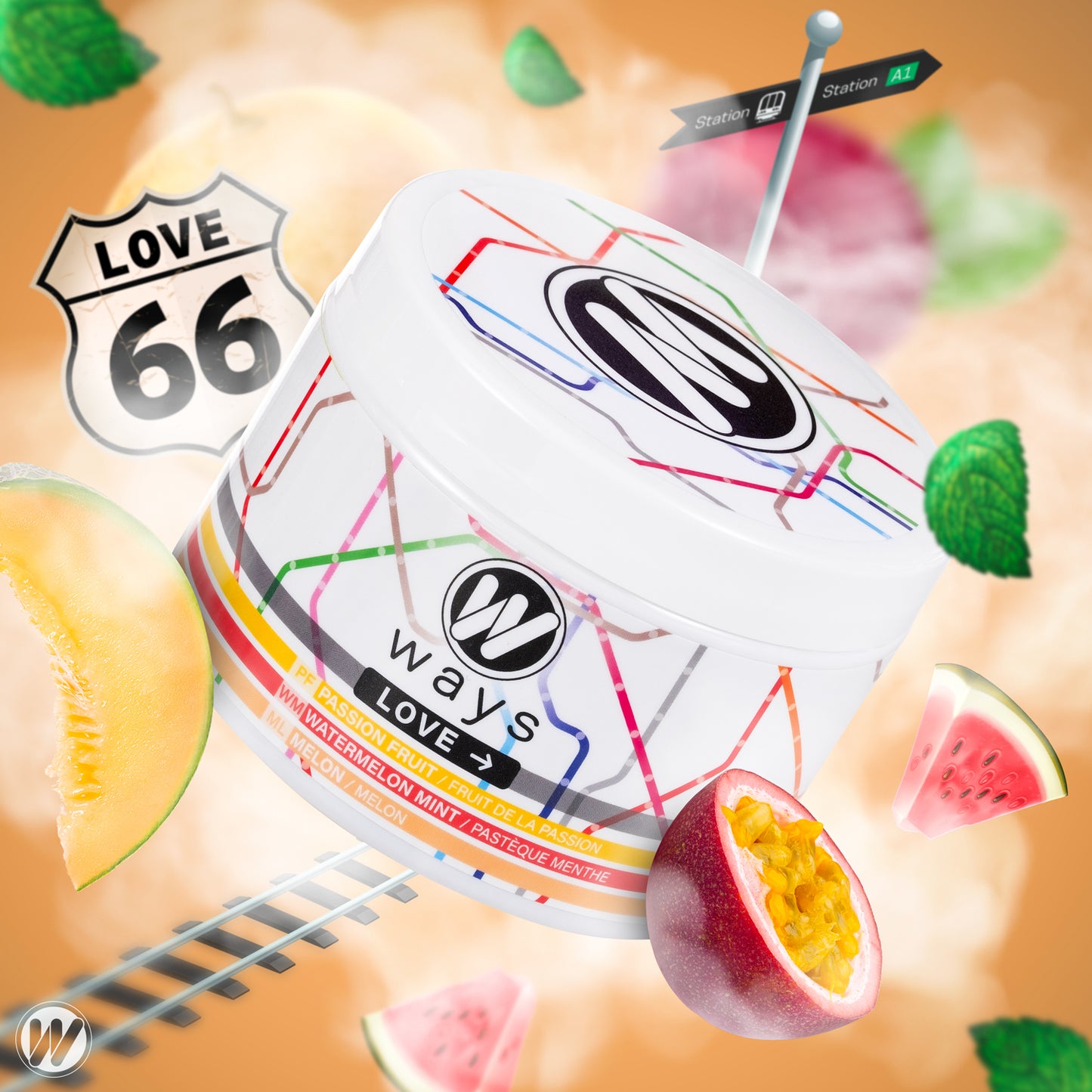 Ways Love 66 Shisha Flavour Passionfruit, watermelon and melon Tobacco Free 200g