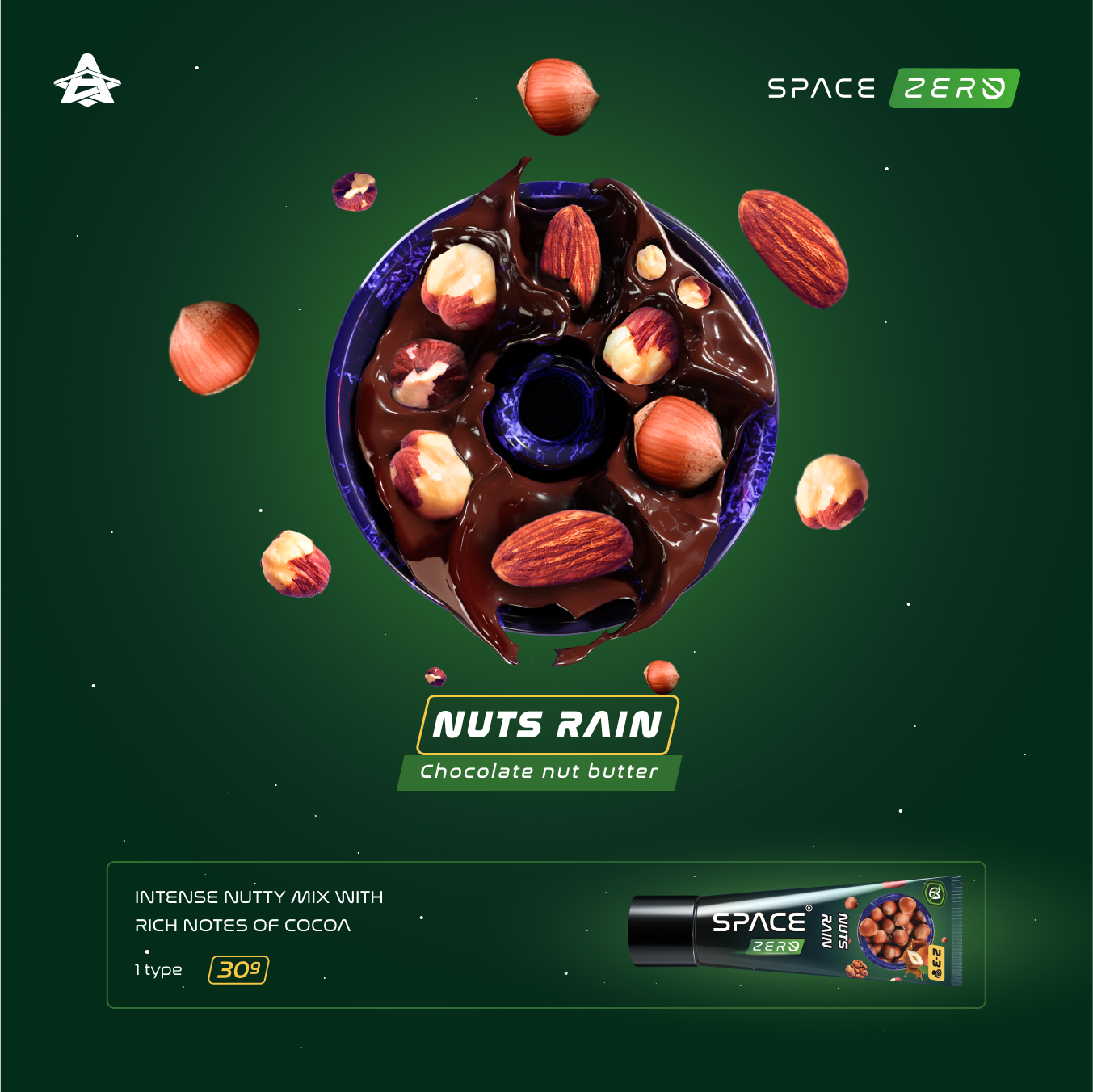 Space Smoke ZERO Nuts Rain (Chocolate Nut butter) Nicotine Free Hookah Paste 30g