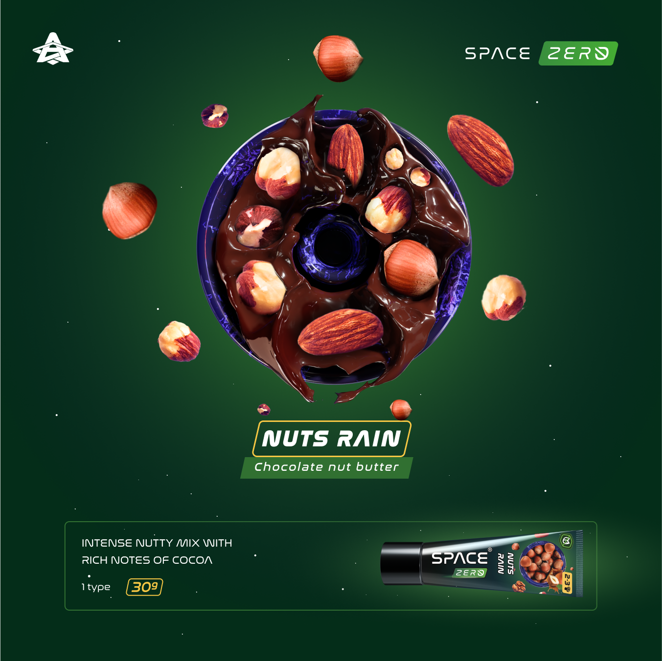 Space Smoke ZERO Nuts Rain (Chocolate Nut butter) Nicotine Free Hookah Paste 30g - The Shisha Shop