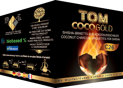 TOM CocoGold C26 Cococha Premium Gold 1kg 100% Coconut Natural Charcoal - 64 Pieces