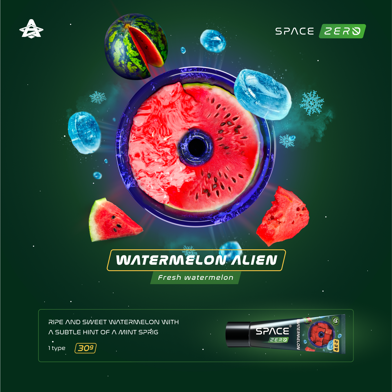 Space Smoke ZERO Watermelon Alien (Watermelon Mint) Nicotine Free Hookah Paste 30g - The Shisha Shop